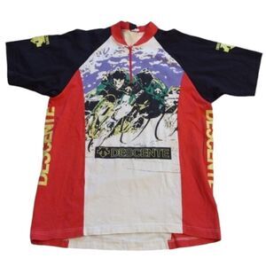 Descente Vintage 90s Cycling Jersey Shirt Cotton bright color graphic tee L